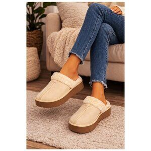 Joyspun Platform Slippers Faux Fur Lined Mule House Shoes Womens Size 8 Cream